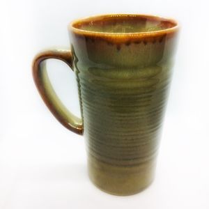 Tall glazed green orange port of call cup mug